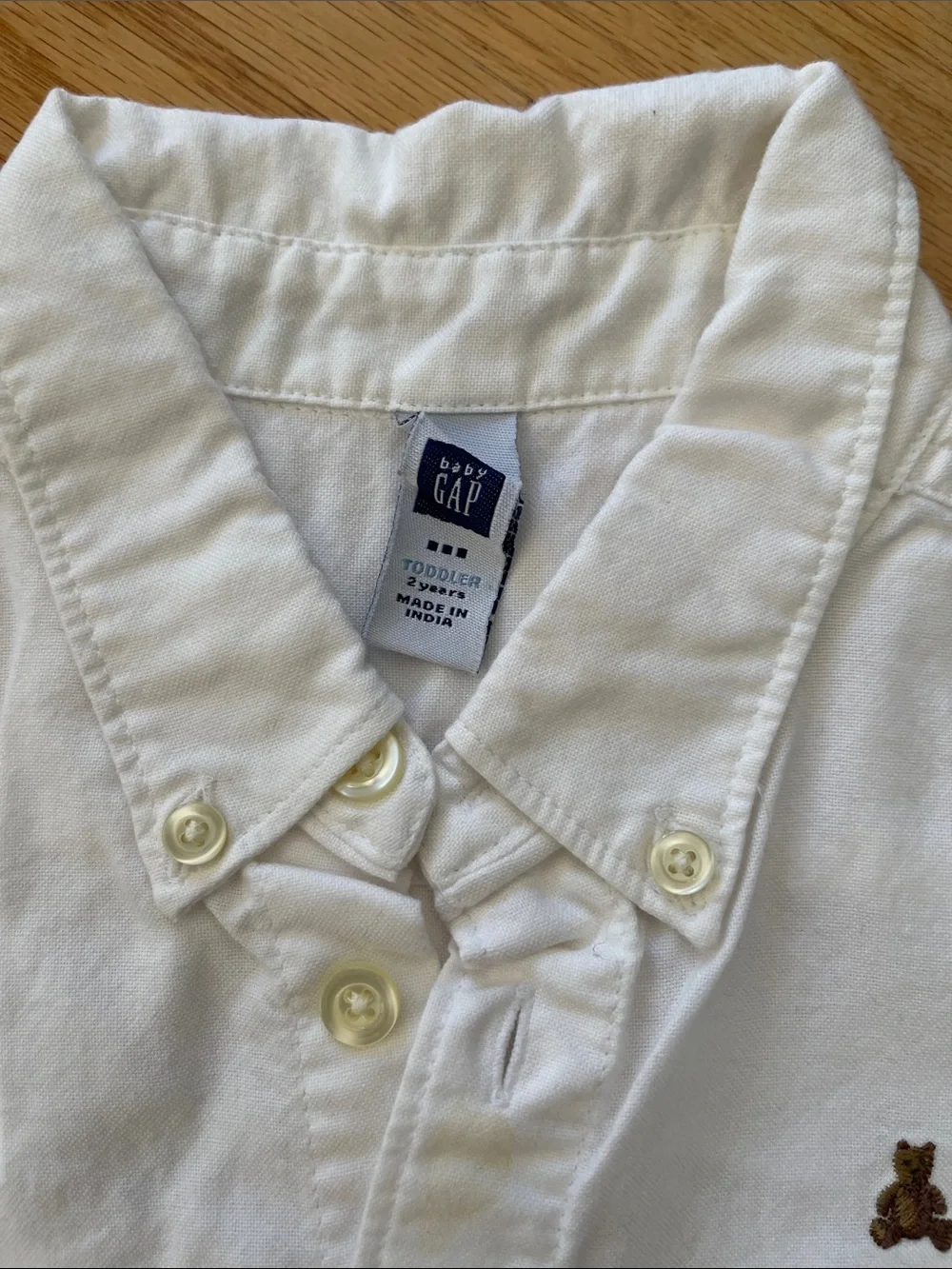 GAP White Button-Down Shirt with Brown Bear Embroidery